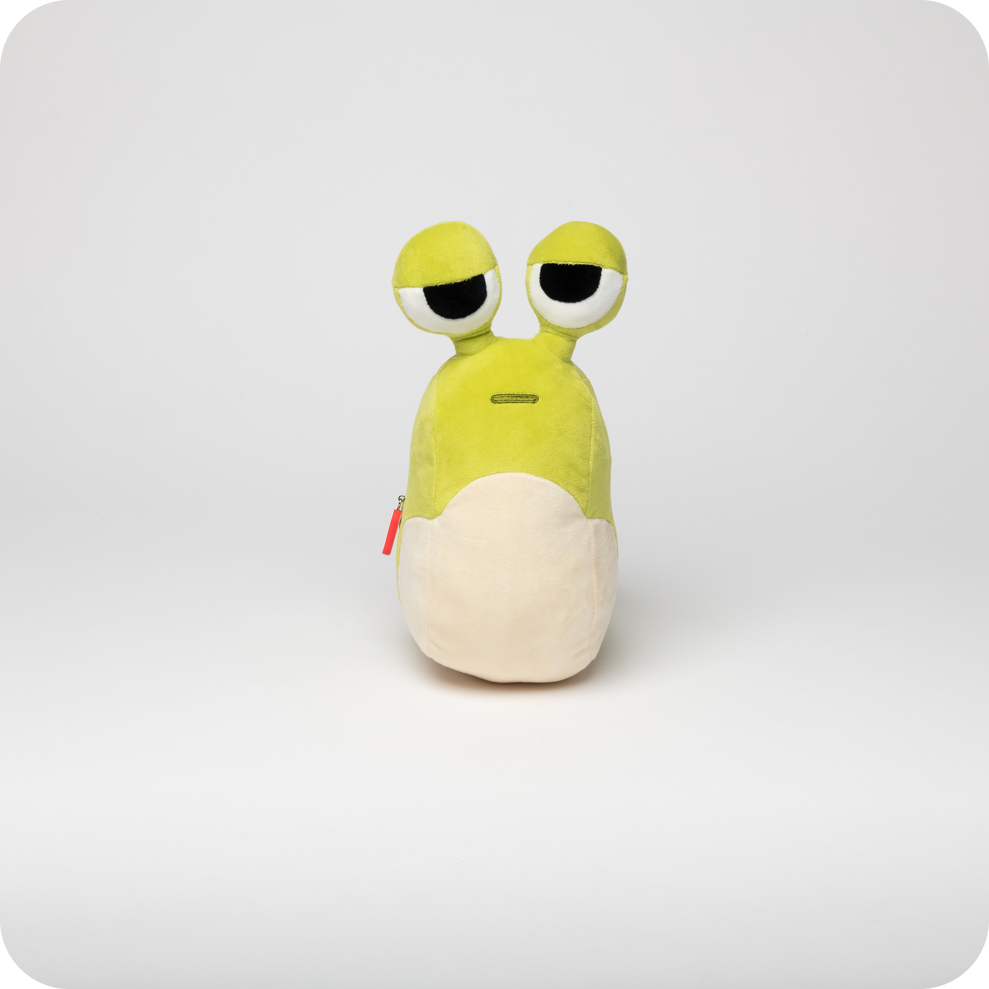Professor Linus green-and-cream banana slug plush in a front view.
