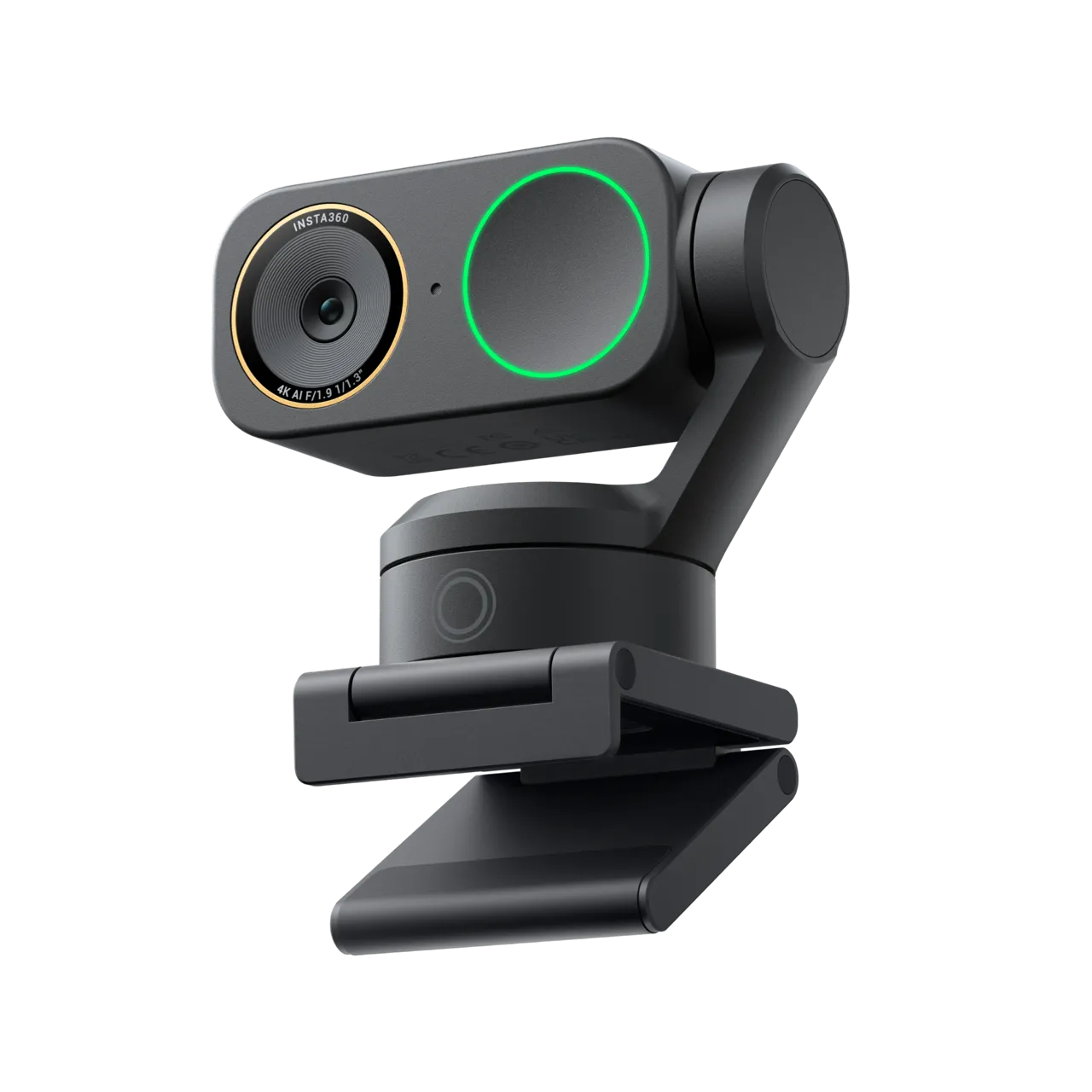 Graphite Black Insta360 Link 2 Pro webcam on its mount.