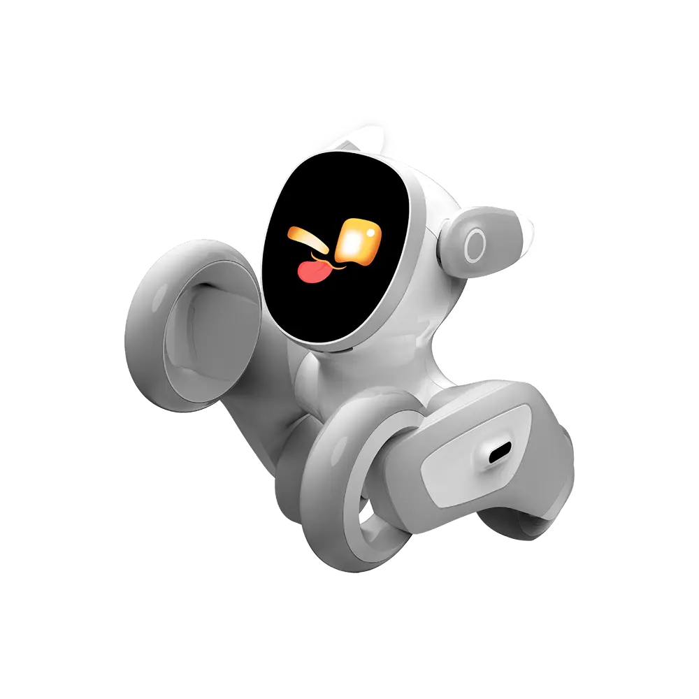 White and gray Loona Petbot Premium robot in a three-quarter front view.