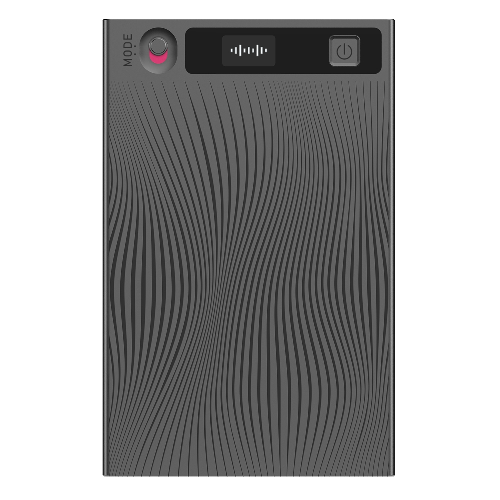 Dark Mobvoi TicNote voice recorder shown from the front with its display and mode switch visible.
