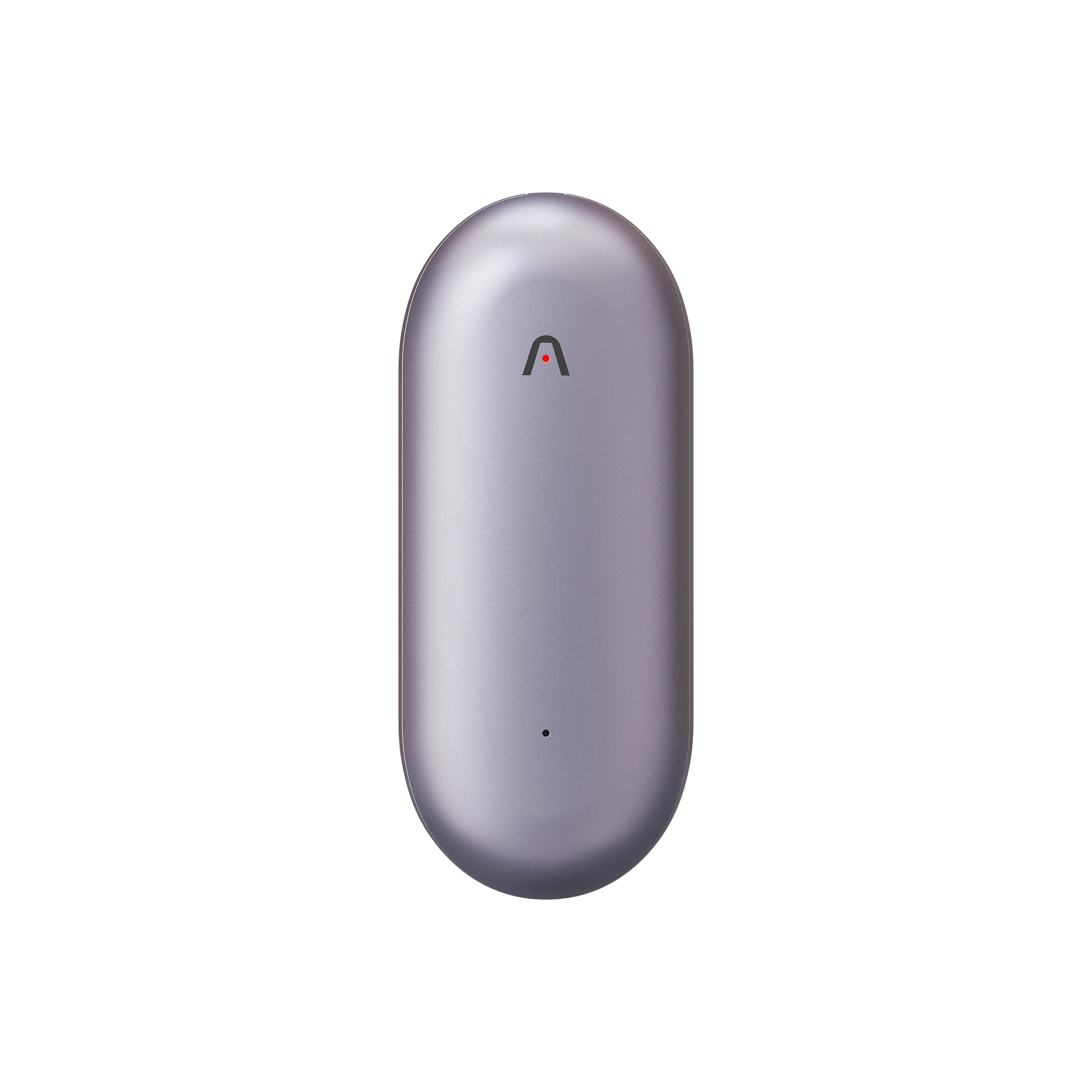 Plaud NotePin wearable AI voice recorder in Sunset Purple with its indicator light visible.